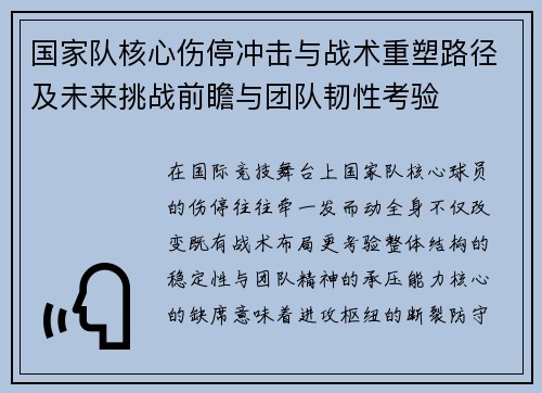 国家队核心伤停冲击与战术重塑路径及未来挑战前瞻与团队韧性考验
