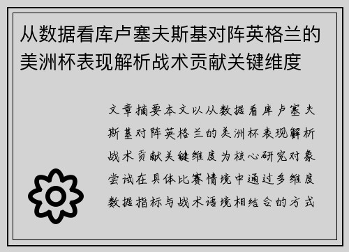 从数据看库卢塞夫斯基对阵英格兰的美洲杯表现解析战术贡献关键维度